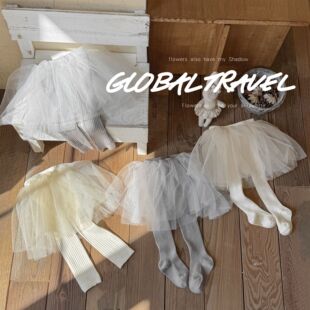 屁帘半身裙儿童打底裤 芭蕾风 袜春秋新a类棉宝宝九分裤 纱裙女童裤