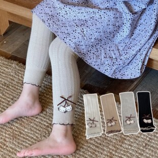 2026女童春秋韩版 打底裤 儿童花边棉宝宝裤 袜 可爱九分裤