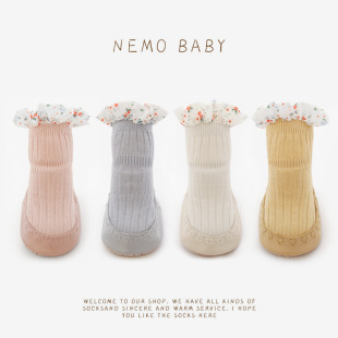 婴儿公主学步袜子鞋 宝宝地板鞋 韩国可爱花边皮底鞋 新品 袜2026春季