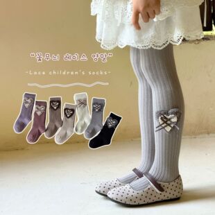 宽条女孩连裤 袜外穿 袜春秋儿童连体袜a类棉芭蕾风绒绒爱心宝宝裤