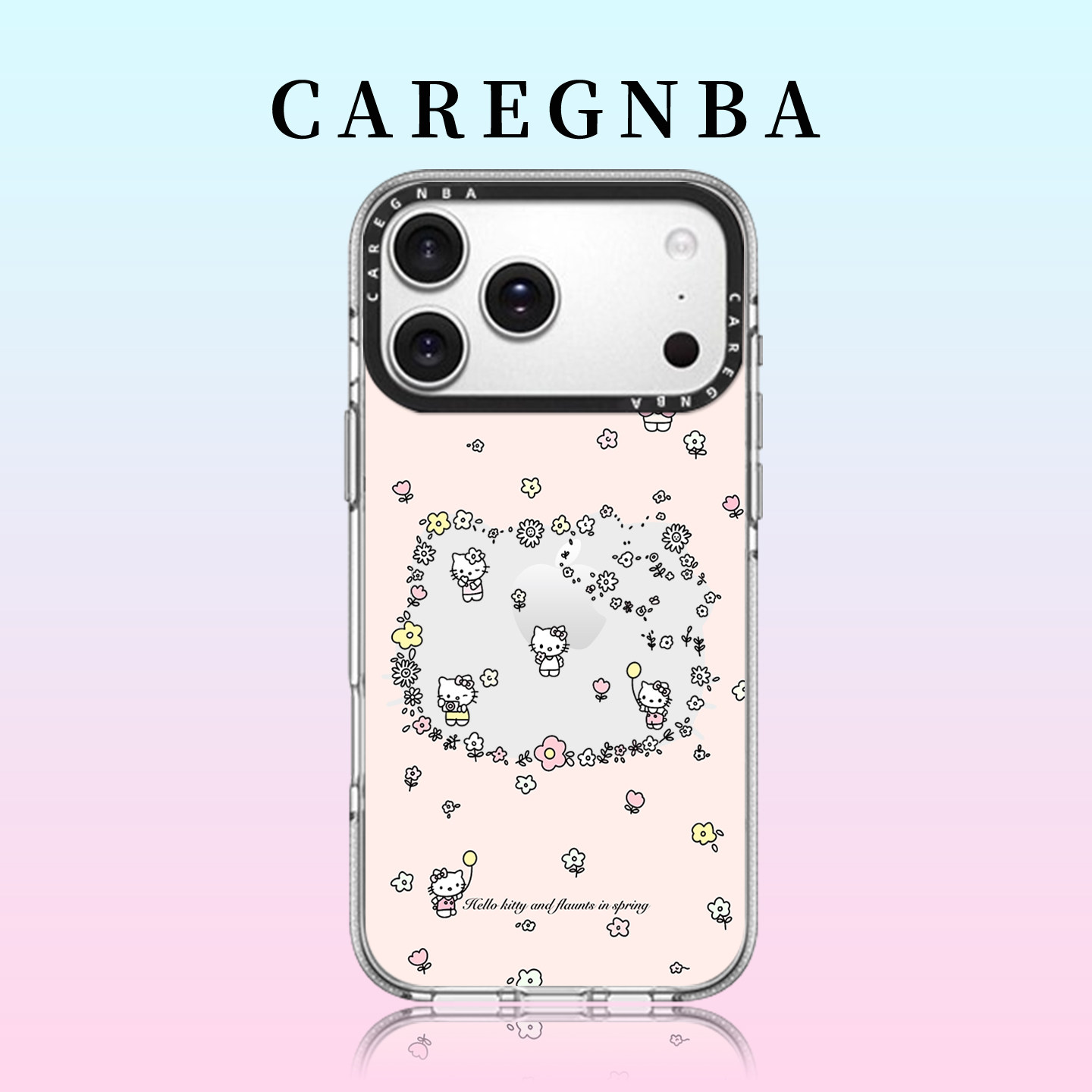 CAREGNBA日韩ins系kitty脸碎花适用苹果16ProMax新款17手机壳iPhone15pro透明14plus亚克力13防摔12全包