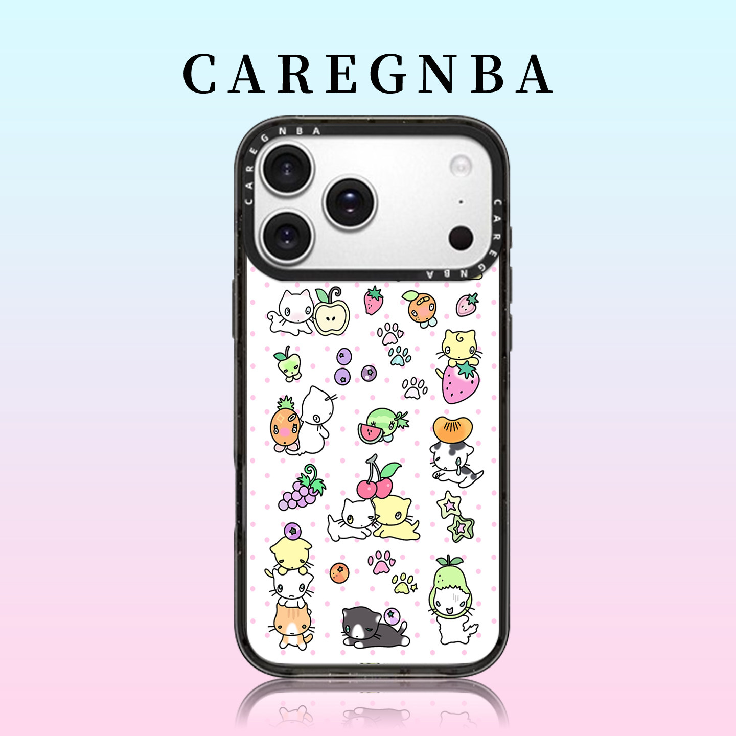 CAREGNBA联名水果小猫乐园适用苹果17ProMax手机壳新款iPhone15pro亚克力14plus卡通16pro全包ai键13/12/11女