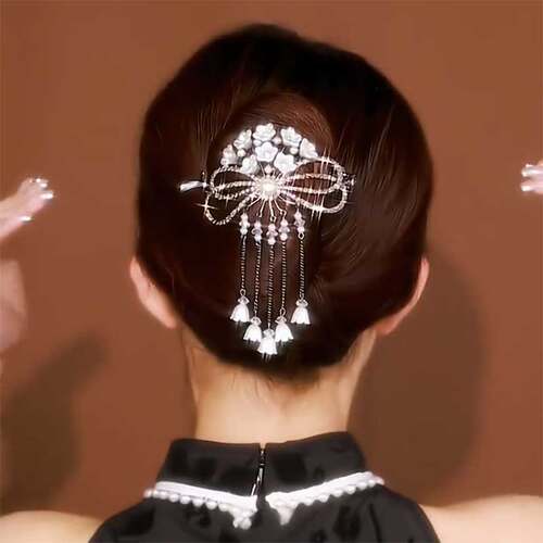 新中式古风铃兰花流苏一字夹发夹