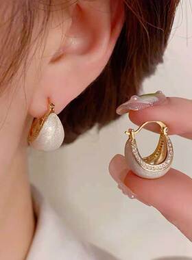 法式复古白色滴釉花篮耳扣女小众设计感气质名媛耳环2023新款爆款