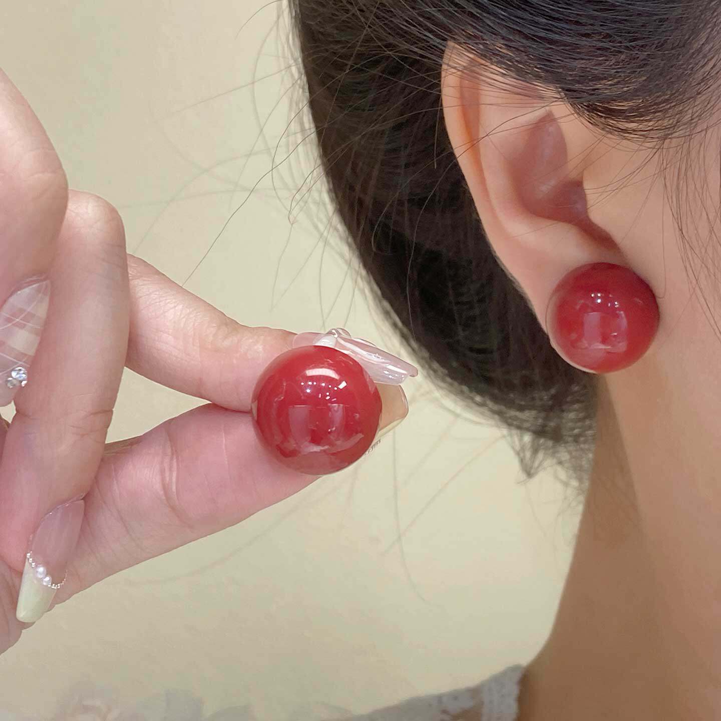 韩式简约风小半圆球形耳钉