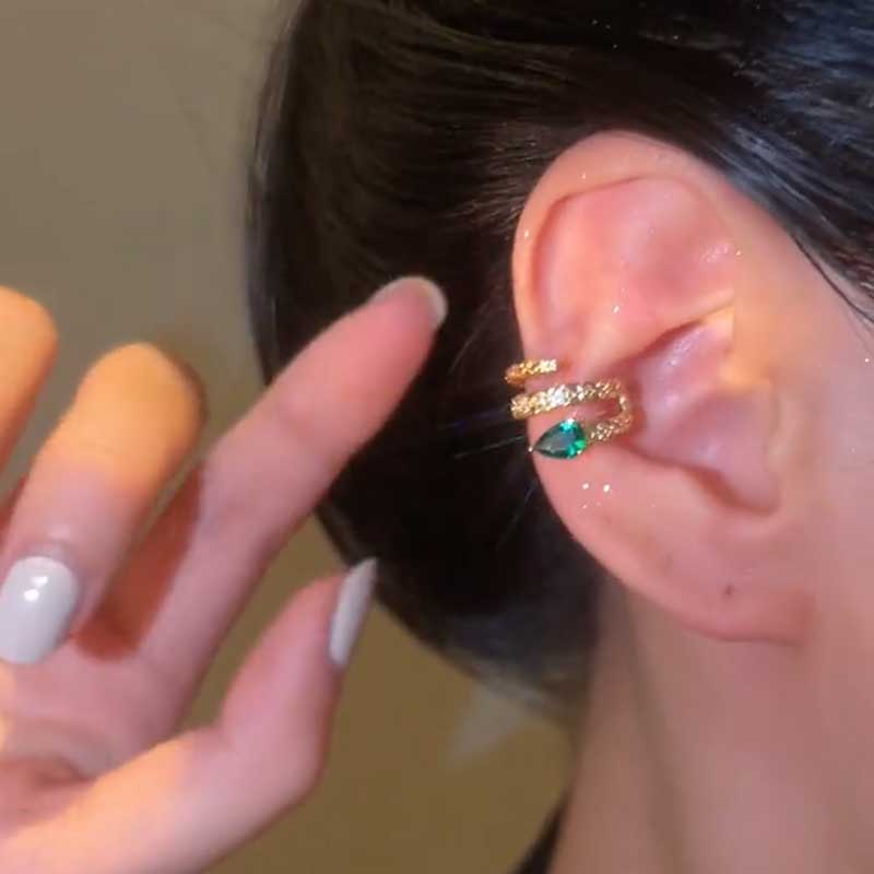 韩式微镶闪钻绿眼灵蛇耳骨夹