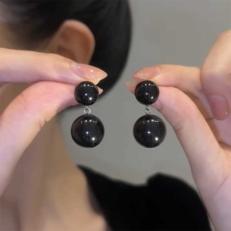 轻奢高级感黑色珍珠时尚个性耳钉