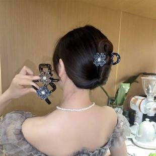 2024春夏新款轻奢花朵小号抓夹女发夹丸子头半扎鲨鱼夹盘发夹头饰