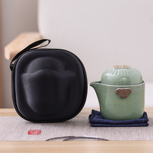 功夫旅行单人茶具套装 陶瓷汝窑快客杯一壶四杯哥窑迷你简约便携式