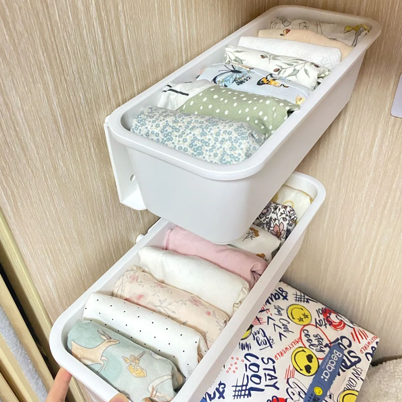 一隅一舍免打孔口水巾收纳神器抽屉式宝宝方巾收纳盒壁挂儿童衣柜