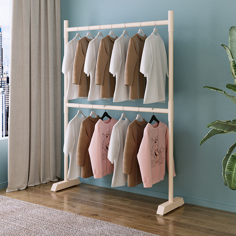 双层晾衣架落地家用阳台卧室窄脚不占空间上下层挂衣架晒被房间架