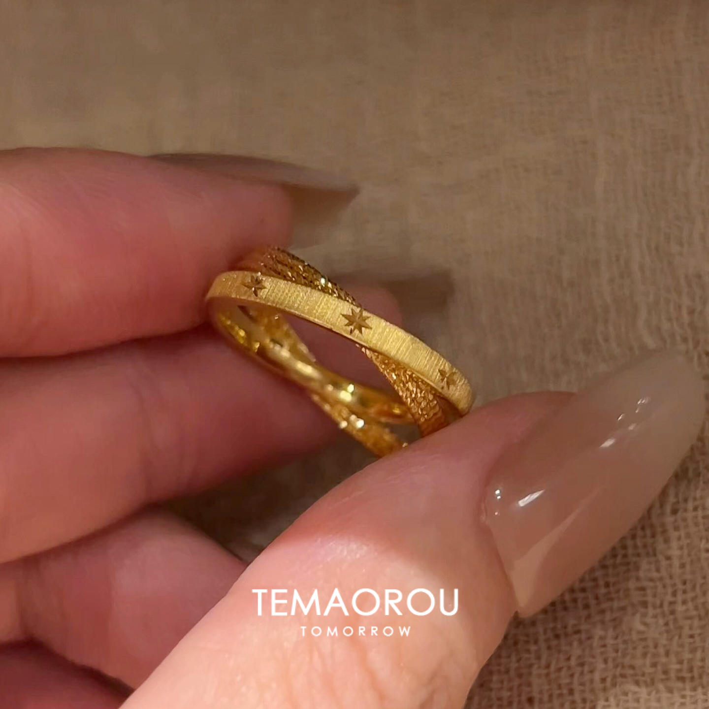 爆闪双层一体拉丝星芒戒指女小众