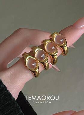 复古玉髓金元宝戒指女款小众设计