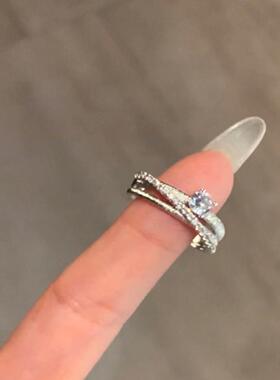 清冷感爆闪仿锆石三环星轨戒指女