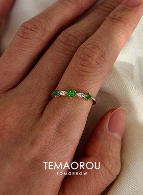 新中式中古风细款祖母绿马眼钻戒