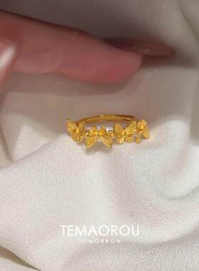 中古风金色蝴蝶戒指女小众设计感