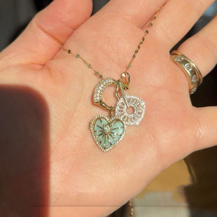 s925纯银太阳花爱心项链女款2025新款吊坠古着叠戴轻奢小众锁骨链