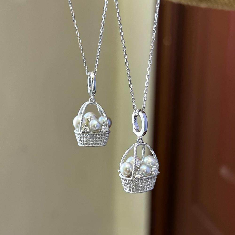 S925纯银财篮子珍珠花篮锁骨链轻奢小众精致百搭高级感气质项链女,饰品/流行首饰/时尚饰品新,项链,淘宝优惠券,粉丝福利购,淘宝优惠卷