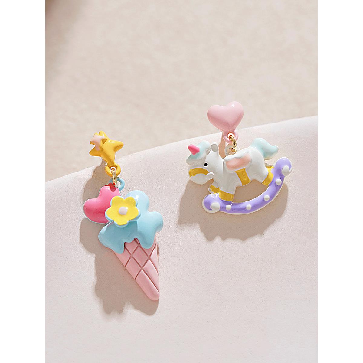 S925银冰淇淋独角兽耳钉可爱百搭