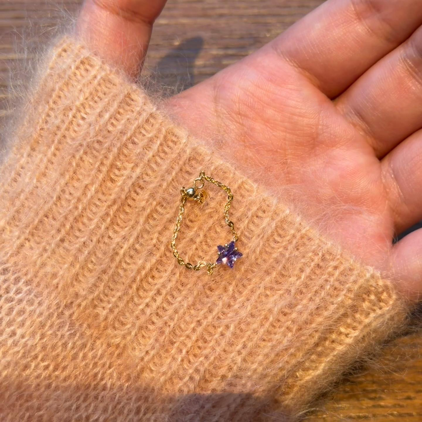 极简紫色星星戒指女款可抽拉极细