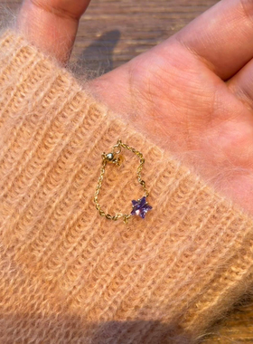 极简紫色星星戒指女款可抽拉极细