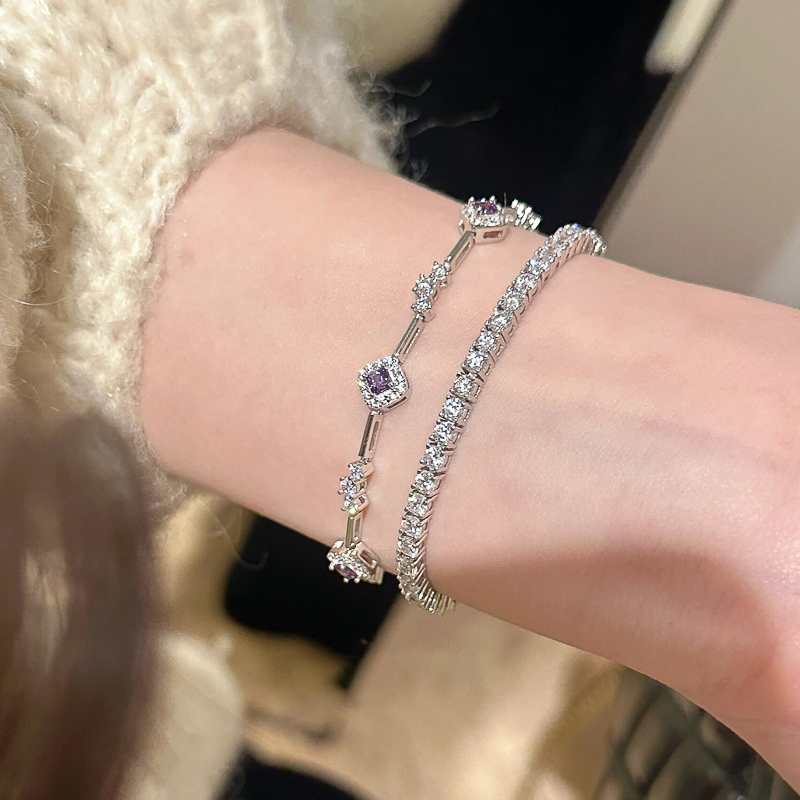 s925纯银紫色锆石手链女款高级感