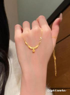 中古金色玫瑰波浪花边项链轻奢复古甜美新中式锁骨链高级感女气质