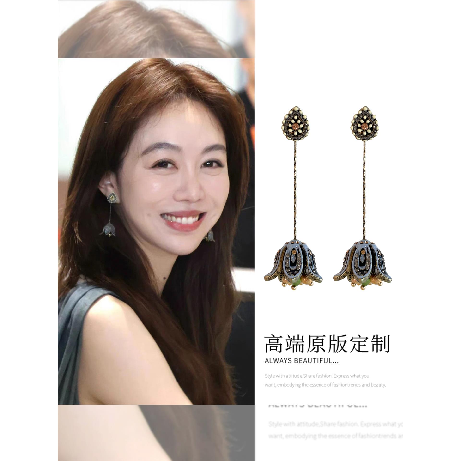 S925纯银中餐厅姜妍同款花朵耳环