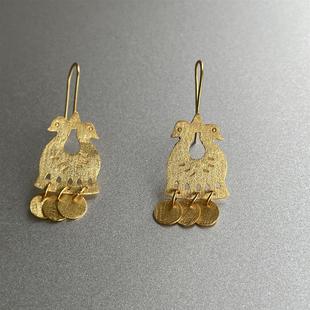 西班牙apres金色小鸟天鹅吊坠耳钩复古轻奢小众设计感文艺耳环女