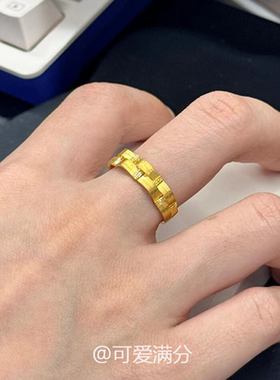 中古金色拉丝绸缎波浪戒指小众设计复古气质精致轻奢百搭高级指环
