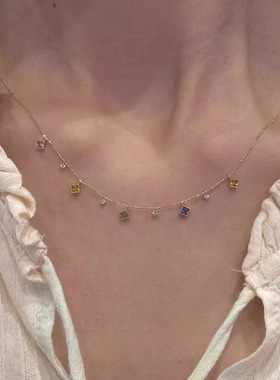 S925纯银满天星彩色宝石项链女款