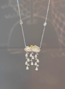 S925纯银云朵雨滴流苏项链高级感