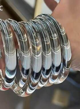 中古风银色猫眼拉丝素圈手镯小众