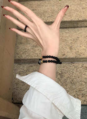新中式黑色串珠双圈手链2025新款巨好看手饰轻奢复古气质国风手串