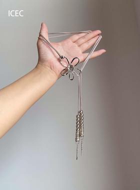 S925银镂空花朵树叶流苏项链小众