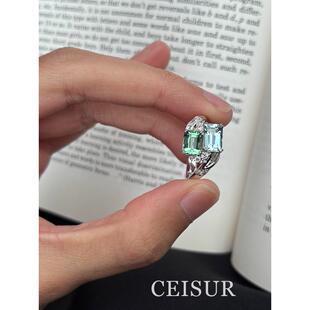 重型工业设计冰透明双闪光钻石戒指可访问的豪华高端小众设计戒指