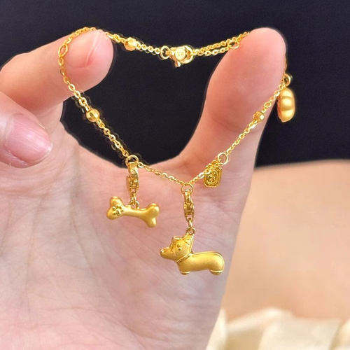 金色手链女款腊肠小狗狗骨头吊坠