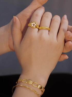 中古风贝雕栀子花戒指女小众设计