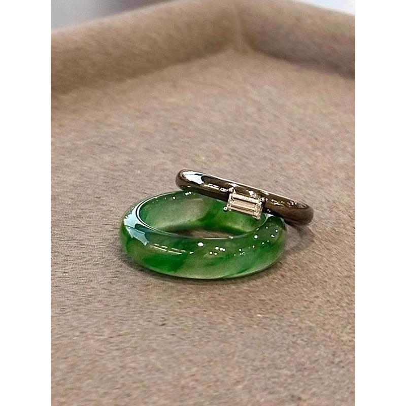 新中式仿天然绿玉髓戒指女食指戒