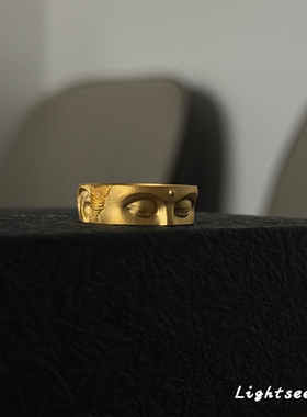 新中式金色佛公之眼戒指招财转运民族风设计感开口食指戒百搭气质