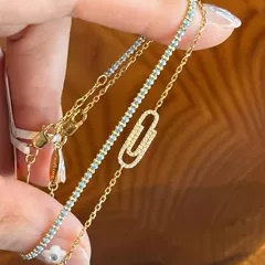 法式回形针水波绿手绳手链女轻奢