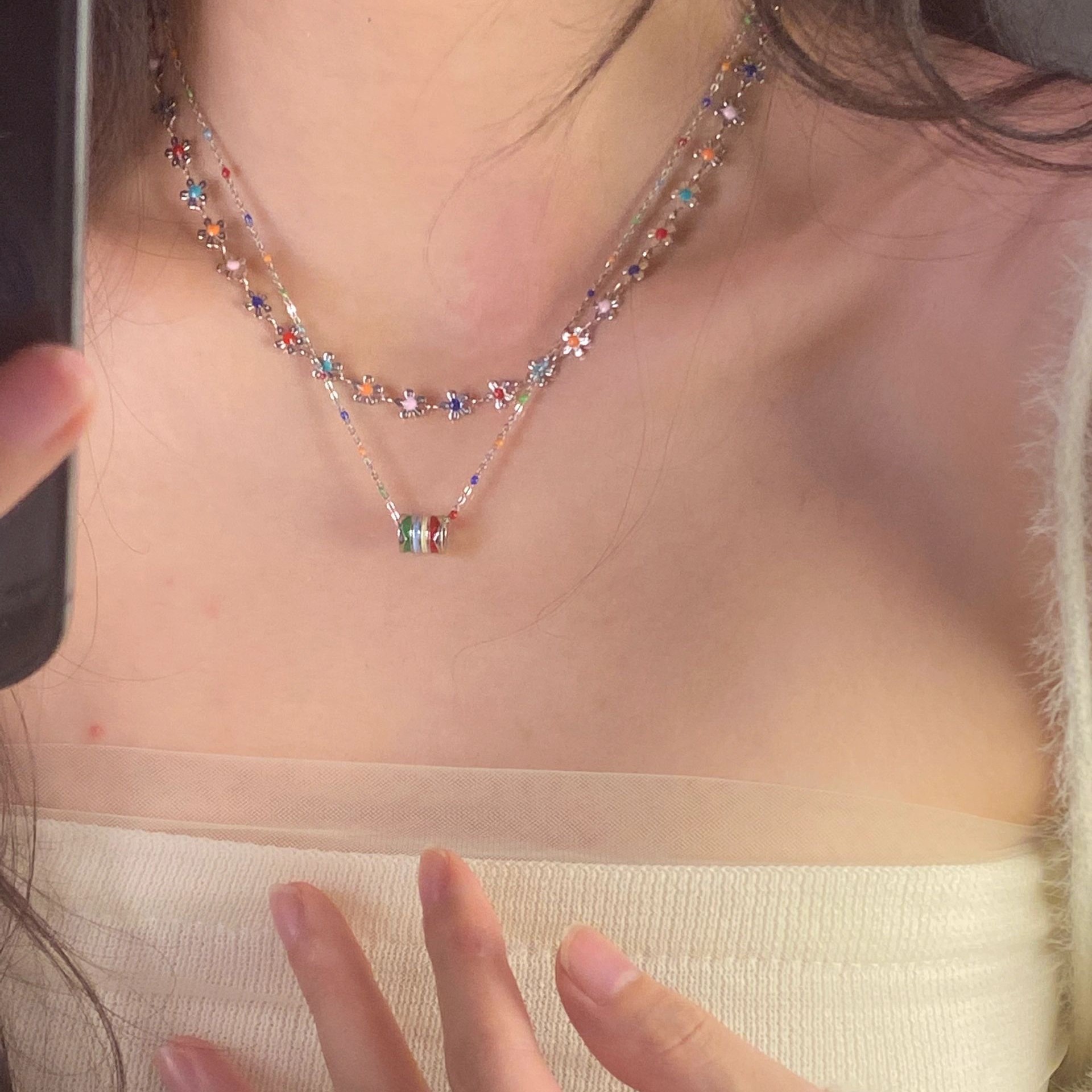 s925纯银多巴胺花朵项链女款甜美
