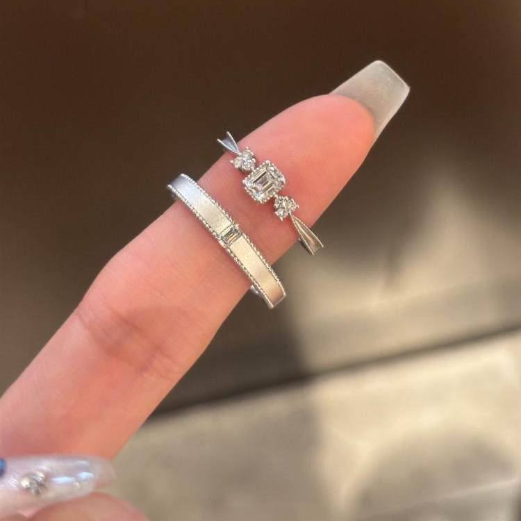 中古老钱风银色拉丝情侣对戒指环