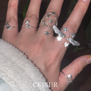 复古y2k天使翅膀星星戒指时尚小众高级开口指环食指戒气质绝美风