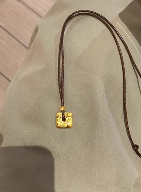 s925纯银金色方形项链女复古小众