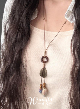 新中式民族风树叶圆环长流苏项链女2025新爆款高级感小众复古配饰