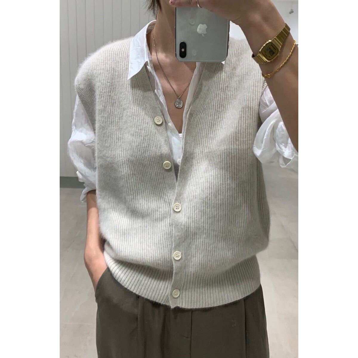羊绒背心马甲针织开衫女v领宽松日系春季叠穿羊毛坎肩马夹外搭