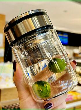 摔不烂钢化玻璃杯茶水分离泡茶杯小巧杯子高颜值女生办公室喝水杯