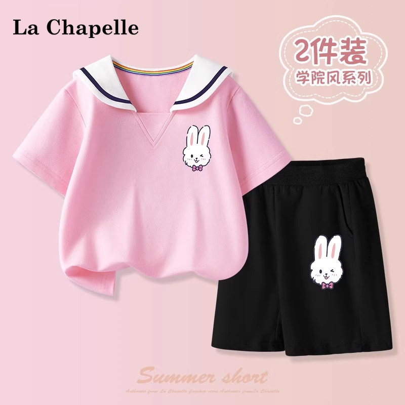 拉夏贝尔女童夏季套装儿童运动裤子2026新款小女孩纯棉学院风夏装