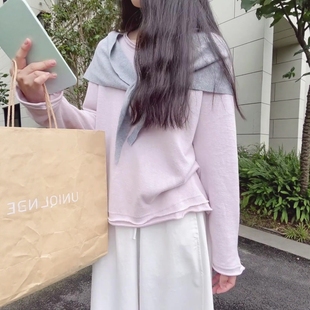 宽松百搭长袖 新款 T恤搭披肩ins 上衣女2025秋季 韩系洋气减龄针织衫